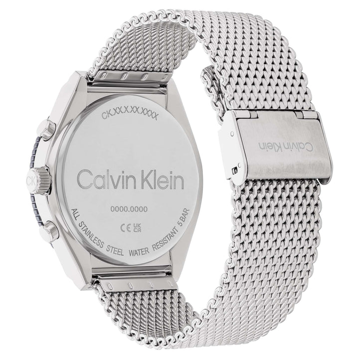 Calvin Klein Silver Steel Mesh Blue Dial Multi-function Men's Watch - 25200305