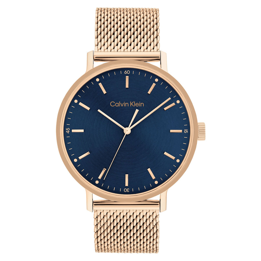 Calvin Klein Rose Gold Steel Mesh Blue Dial Men's Watch - 25200314