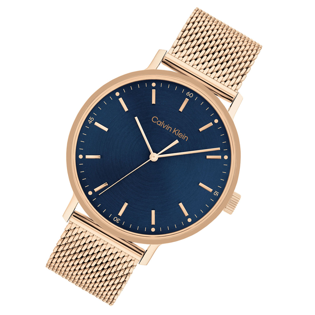 Calvin Klein Rose Gold Steel Mesh Blue Dial Men's Watch - 25200314