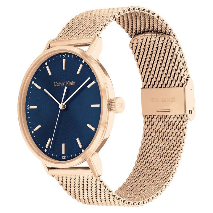 Calvin Klein Rose Gold Steel Mesh Blue Dial Men's Watch - 25200314