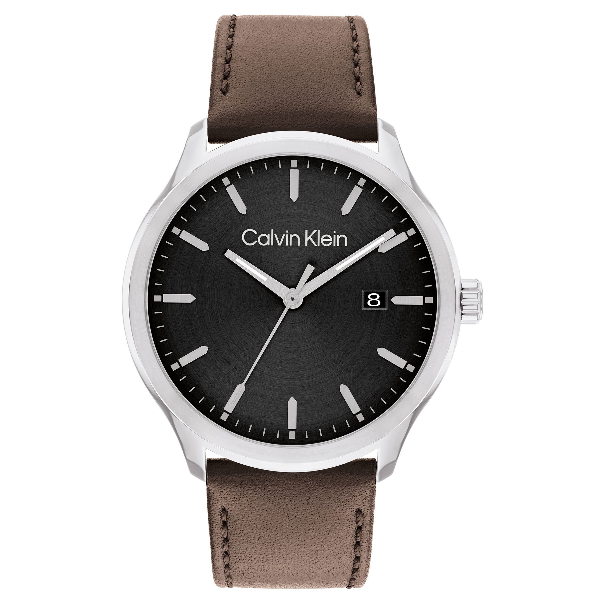 Calvin Klein Dark Brown Leather Black Dial Men's Watch - 25200354