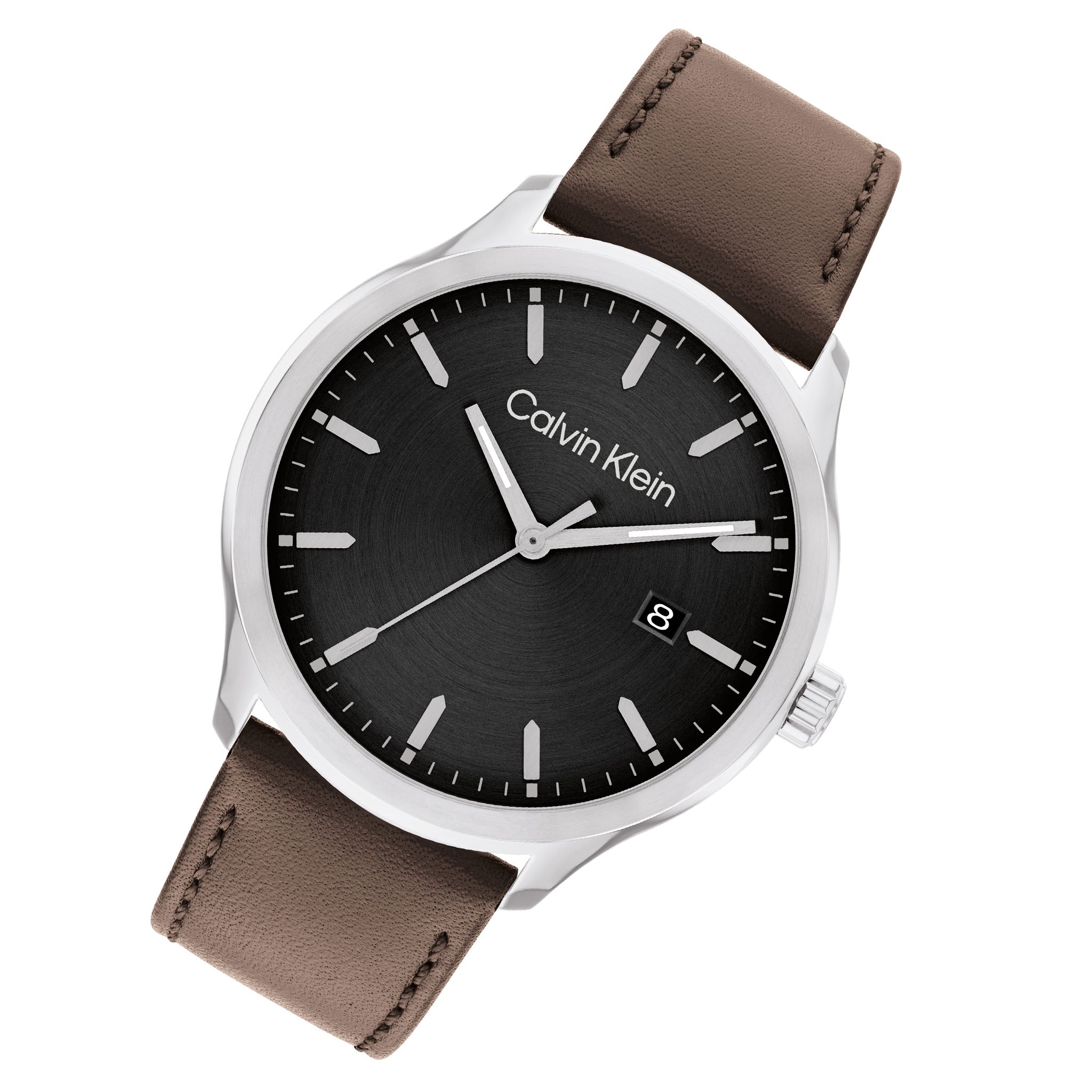 Calvin Klein Dark Brown Leather Black Dial Men's Watch - 25200354