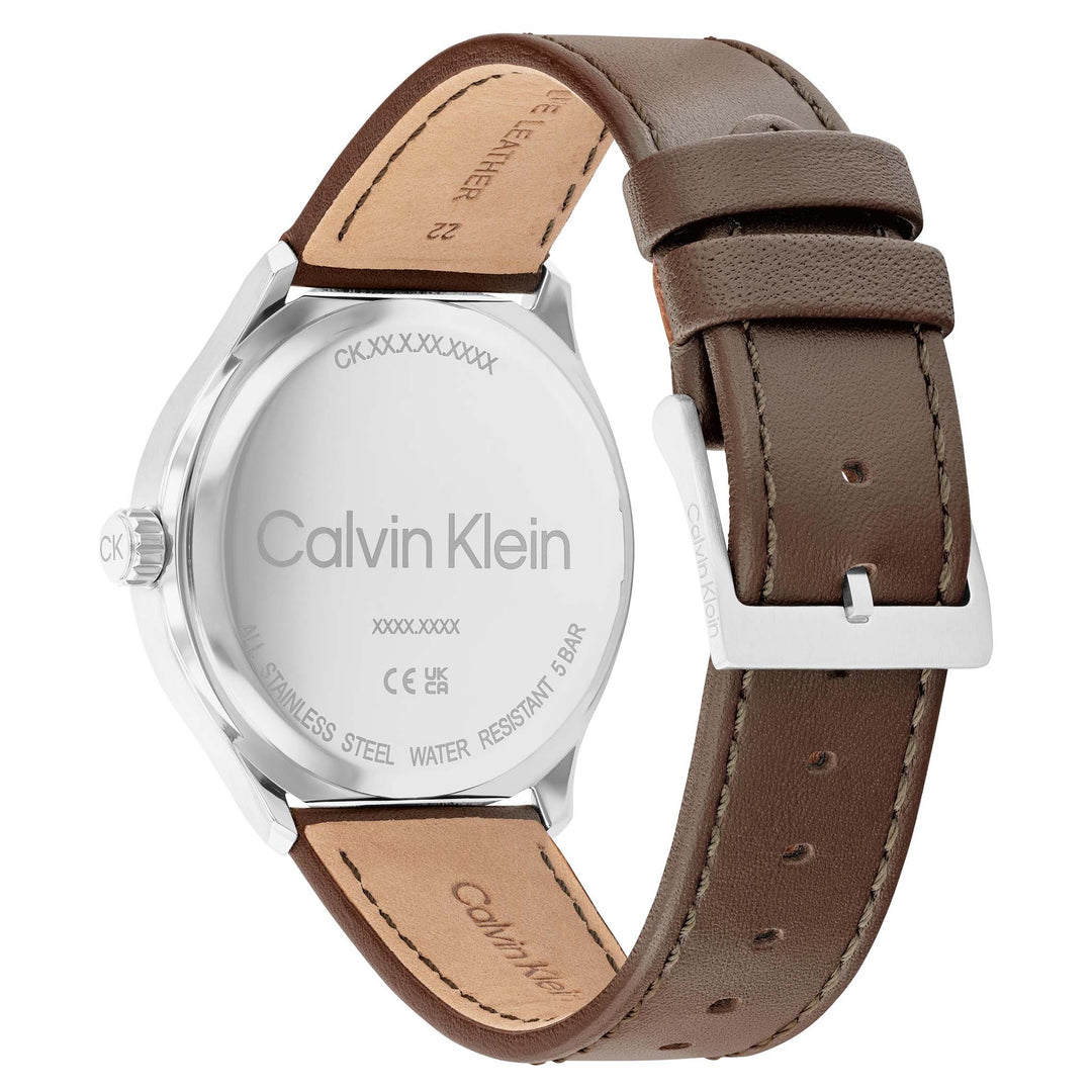 Calvin Klein Dark Brown Leather Black Dial Men's Watch - 25200354