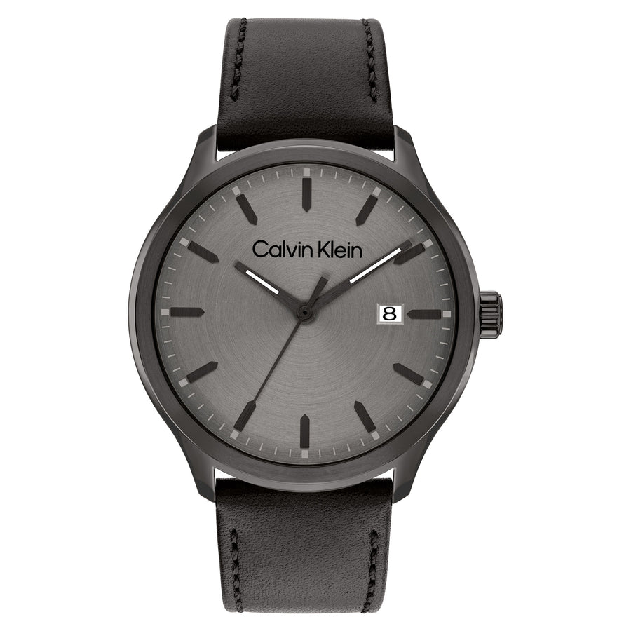 Calvin Klein Black Leather Gunmetal Dial Men's Watch - 25200355