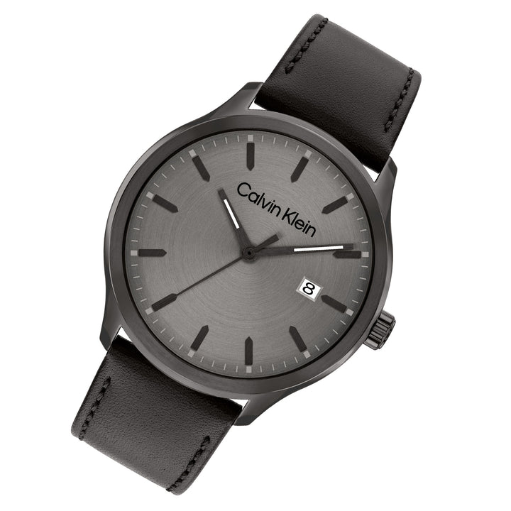 Calvin Klein Black Leather Gunmetal Dial Men's Watch - 25200355