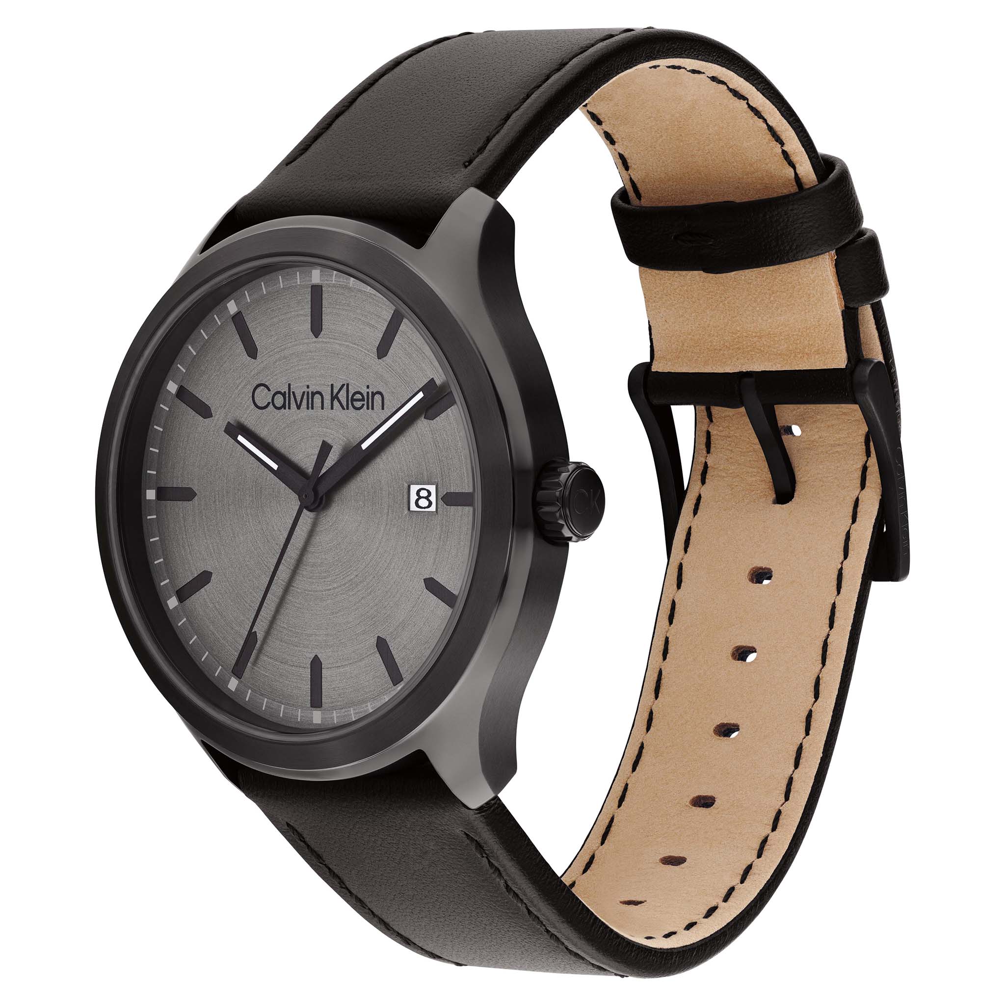Calvin Klein Black Leather Gunmetal Dial Men's Watch - 25200355