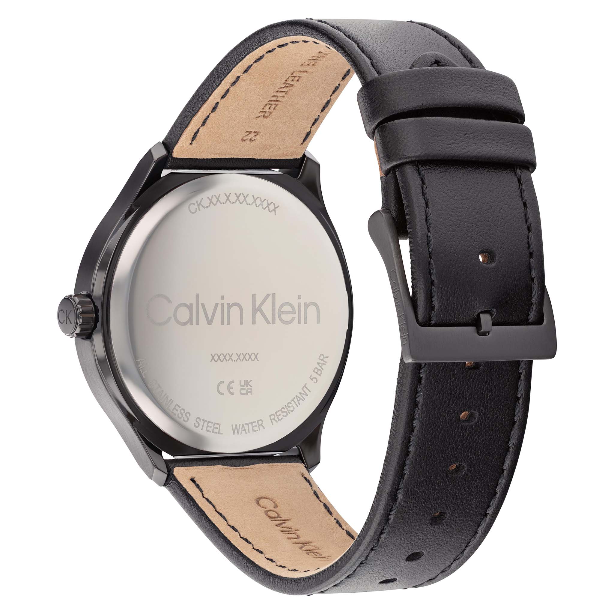 Calvin Klein Black Leather Gunmetal Dial Men's Watch - 25200355