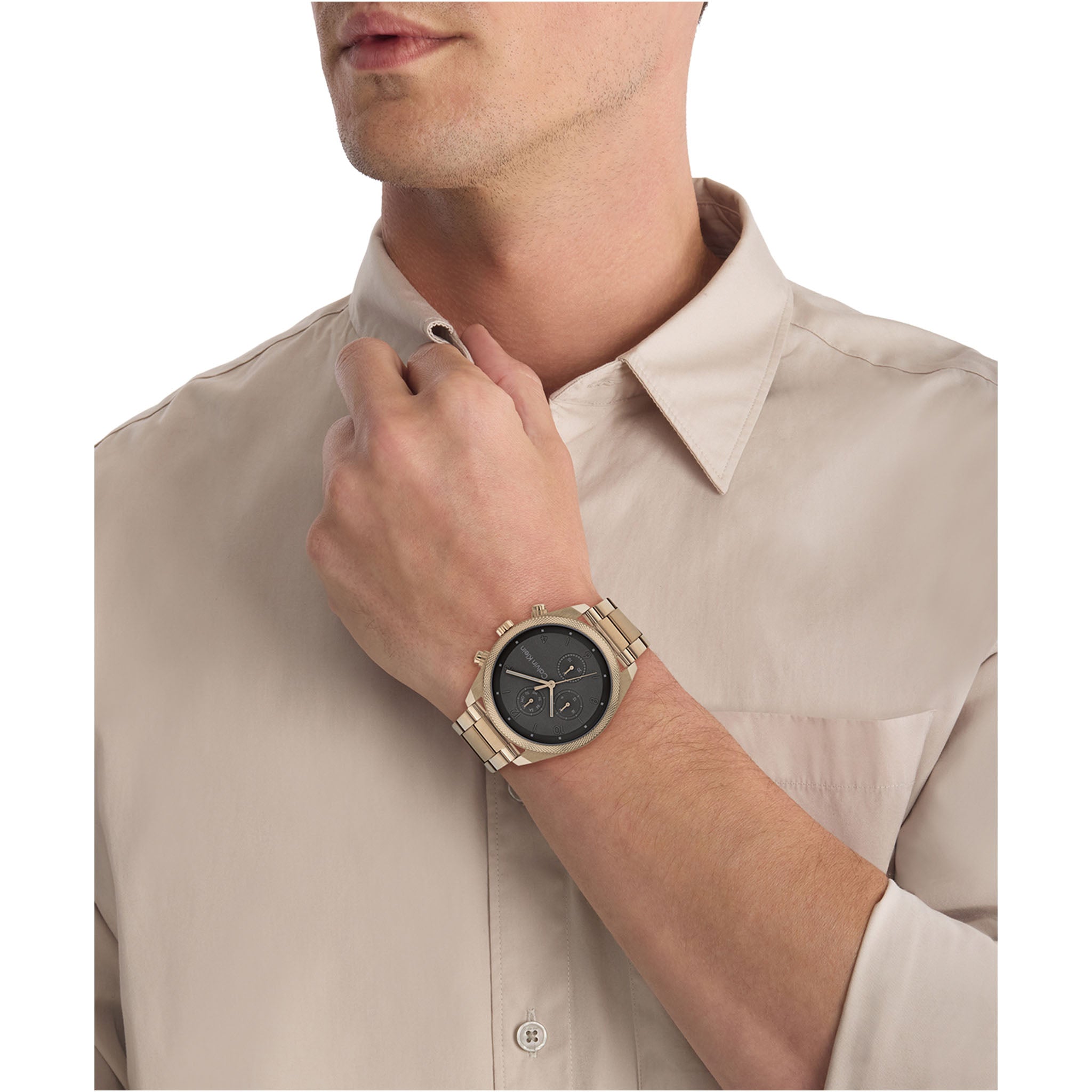 Calvin Klein Beige Gold Steel Cool Grey Dial Multi-function Men's Watch - 25200357
