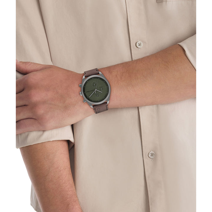Calvin Klein Dark Brown Leather Green Dial Multi-function Men's Watch - 25200363