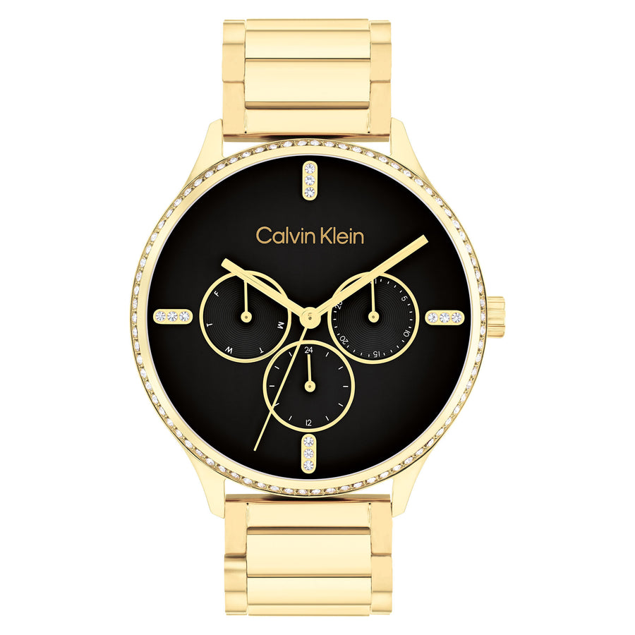 Calvin Klein Gold Steel Black Dial Multi-function Women's Watch - 25200371