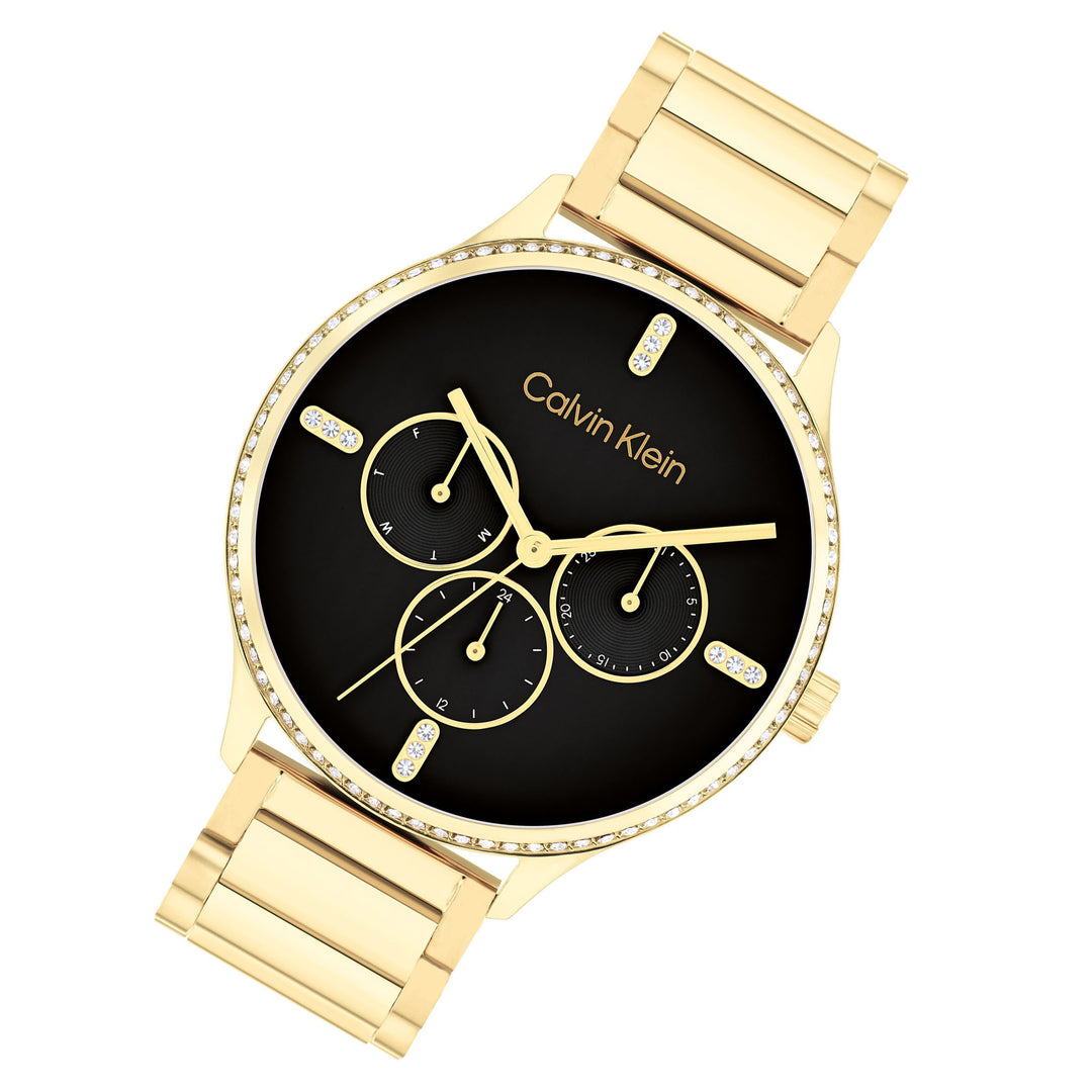 Calvin Klein Gold Steel Black Dial Multi-function Women's Watch - 25200371