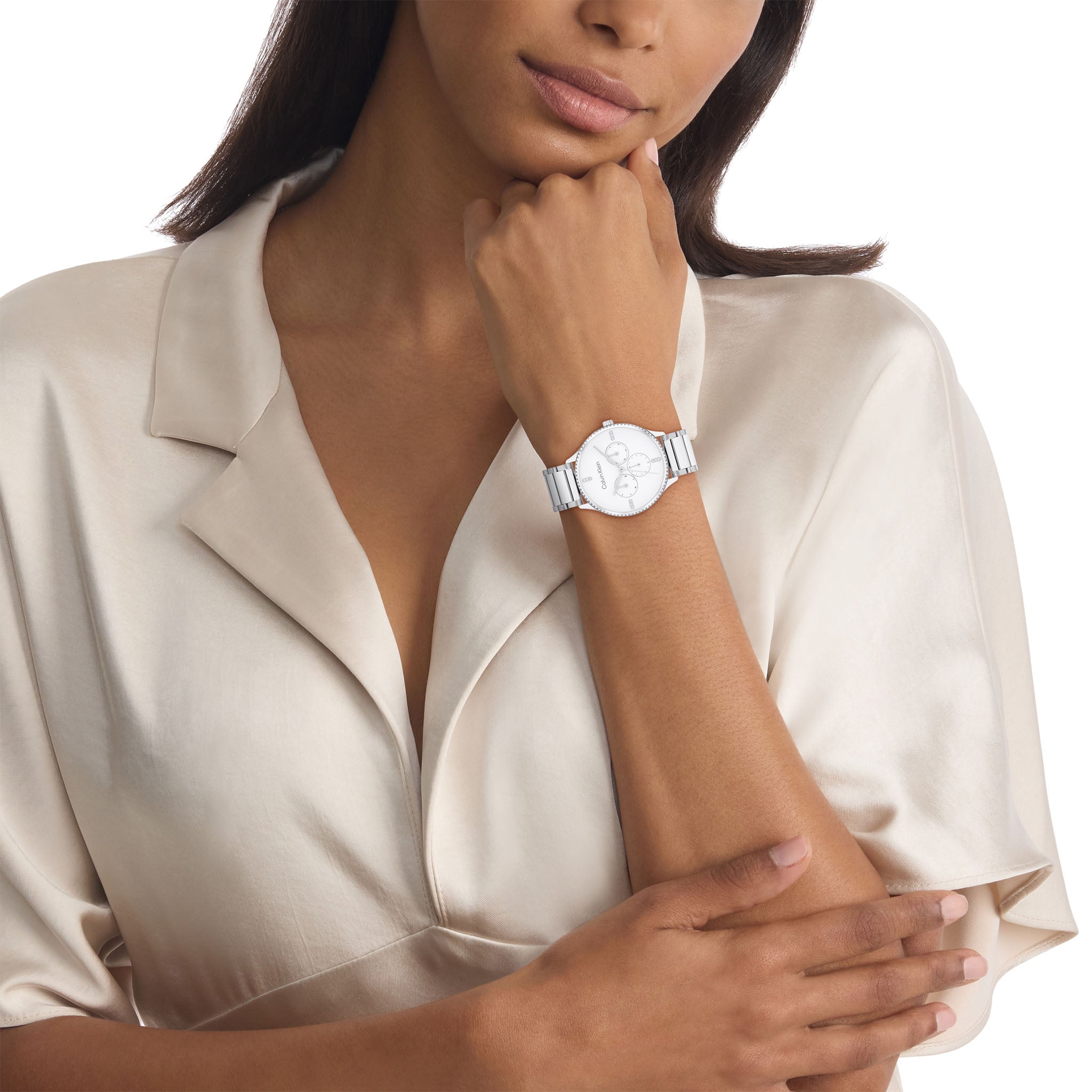 Calvin Klein Stainless Steel White Dial Multi-function Women's Watch - 25200373