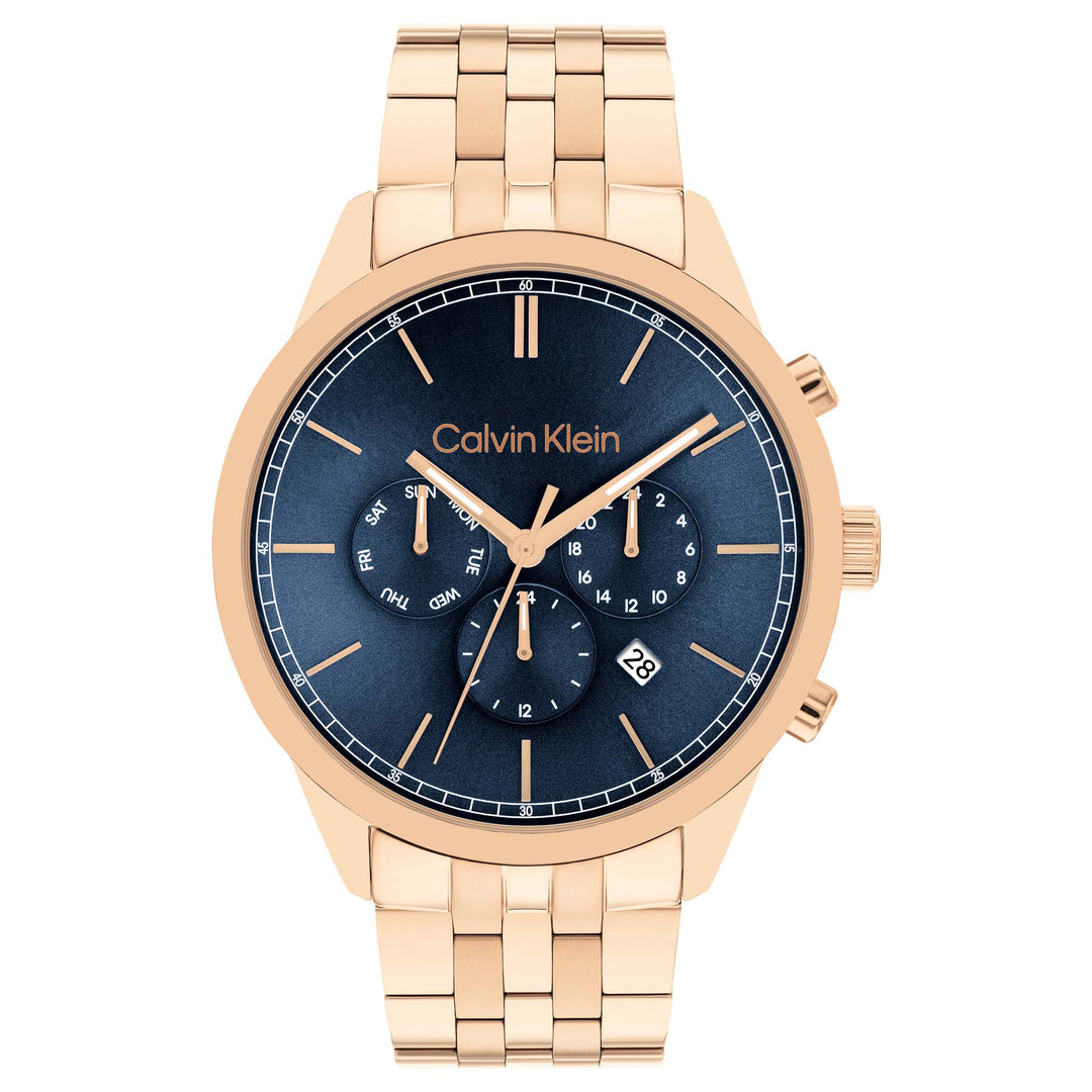 Calvin Klein Rose Gold Steel Blue Dial Multi-function Men's Watch - 25200376