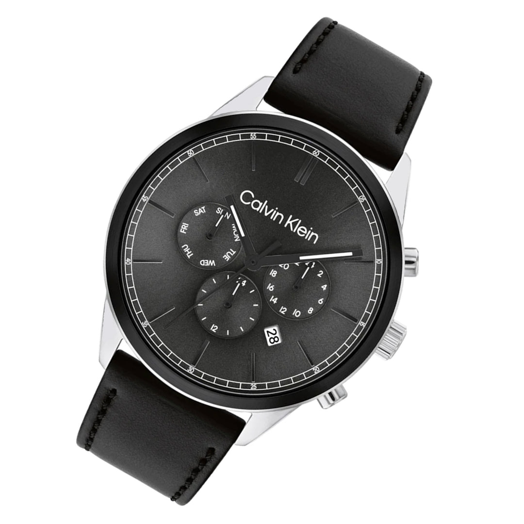 Calvin Klein Black Leather Dark Grey Dial Multi-function Men's Watch - 25200379
