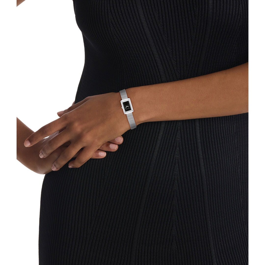 Calvin Klein Silver Steel Mesh Black Dial Women's Watch - 25200399