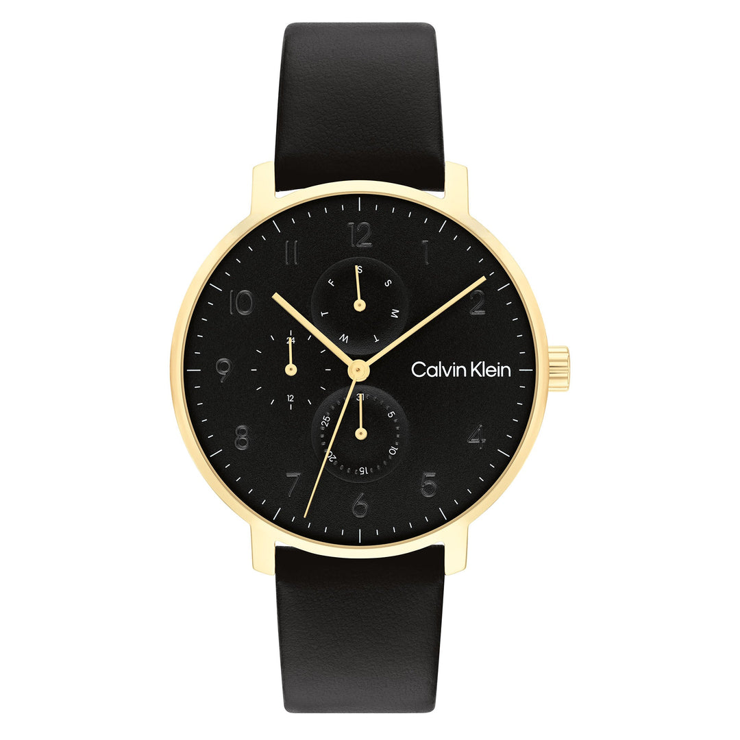 Calvin Klein Leather Black Dial Multi-function Unisex Watch - 25200404