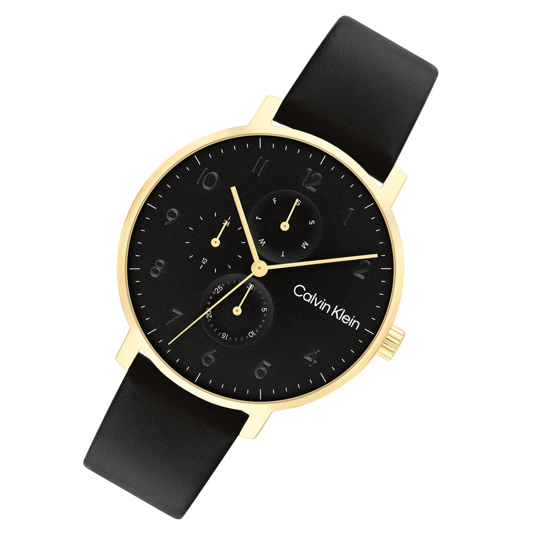 Calvin Klein Leather Black Dial Multi-function Unisex Watch - 25200404