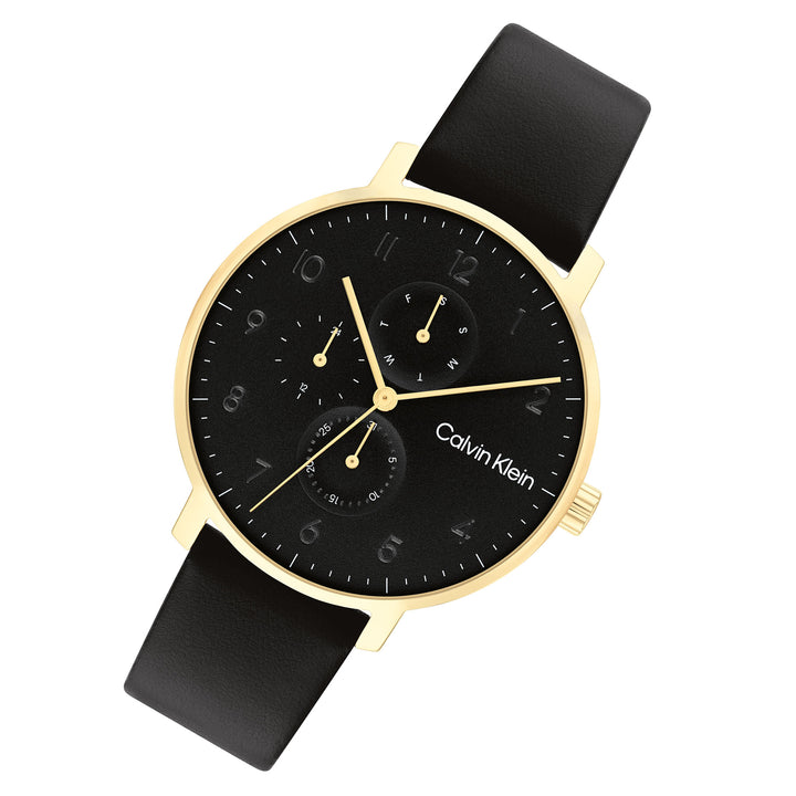 Calvin Klein Leather Black Dial Multi-function Unisex Watch - 25200404