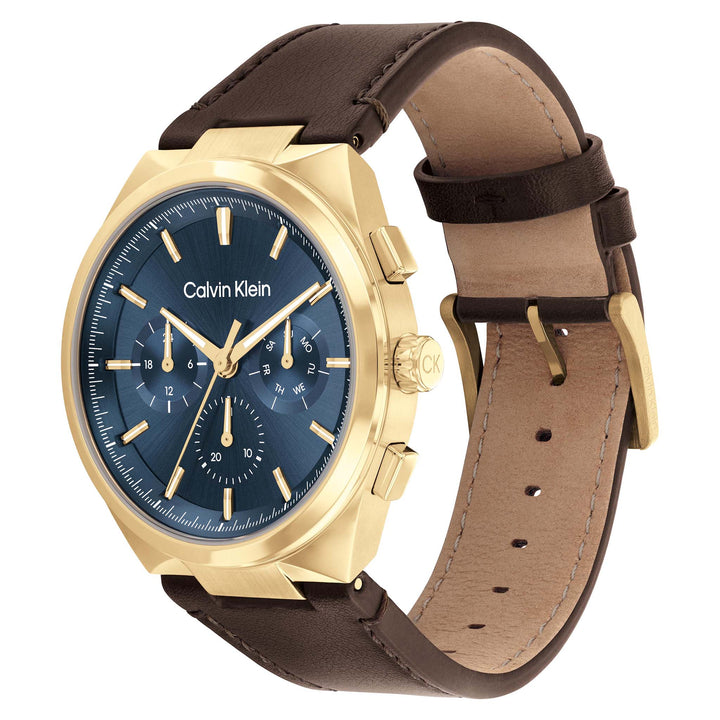 Calvin Klein Dark Brown Leather Dark Blue Dial Multi-function Men's Watch - 25200445