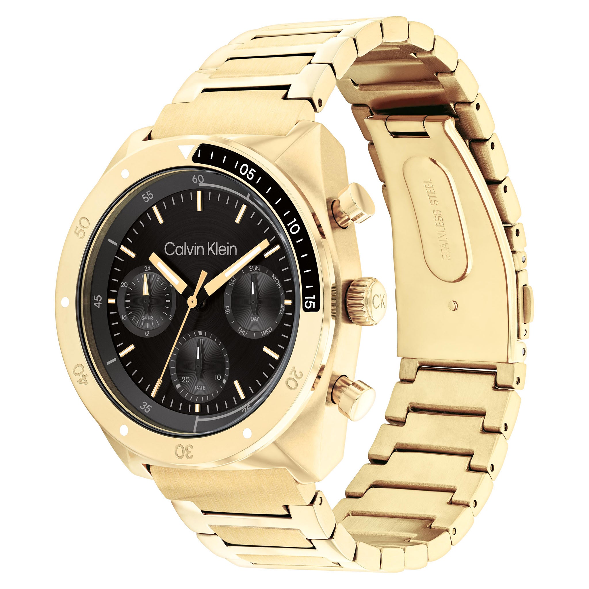 Calvin Klein Gold Steel Black Dial Multi-function Men's Watch - 25200465