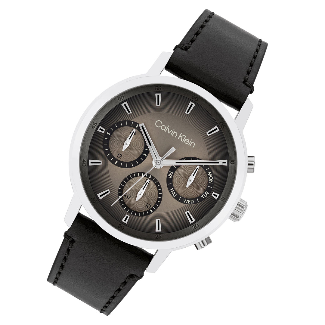 Calvin Klein Black Leather Sepia Dial Multi-function Men's Watch - 25200496