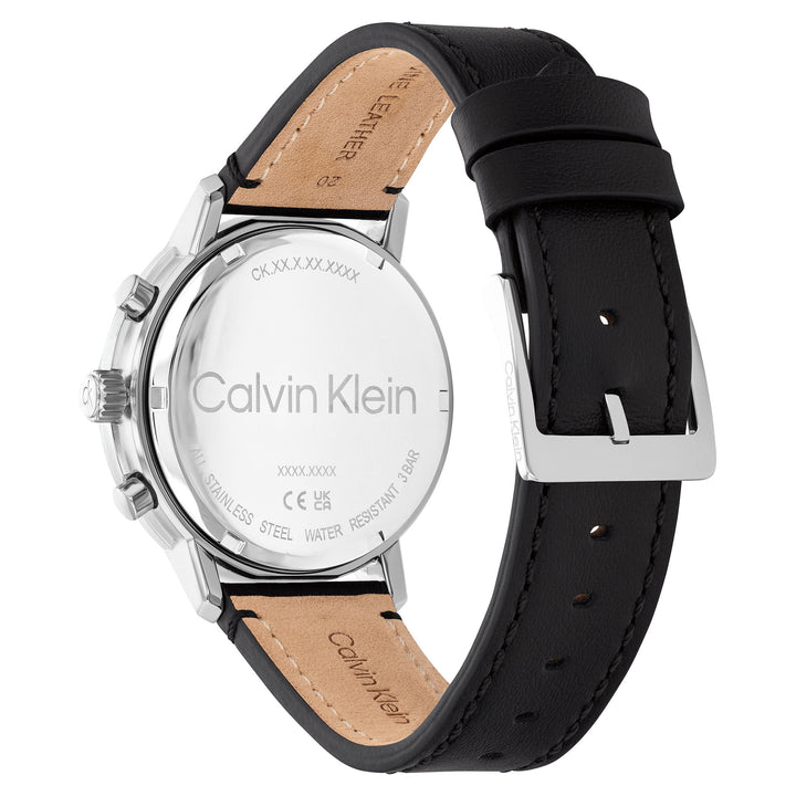 Calvin Klein Black Leather Sepia Dial Multi-function Men's Watch - 25200496