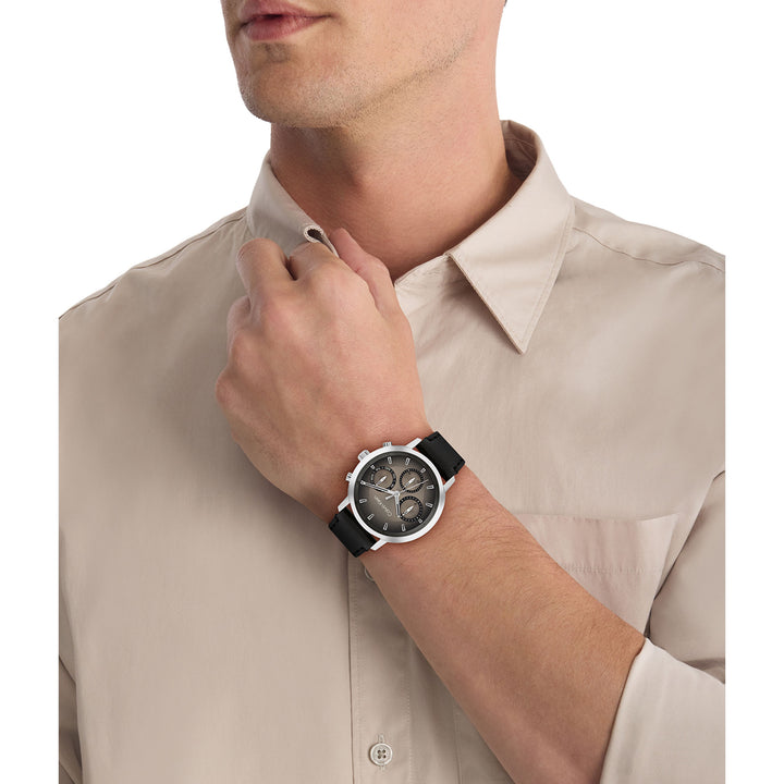 Calvin Klein Black Leather Sepia Dial Multi-function Men's Watch - 25200496