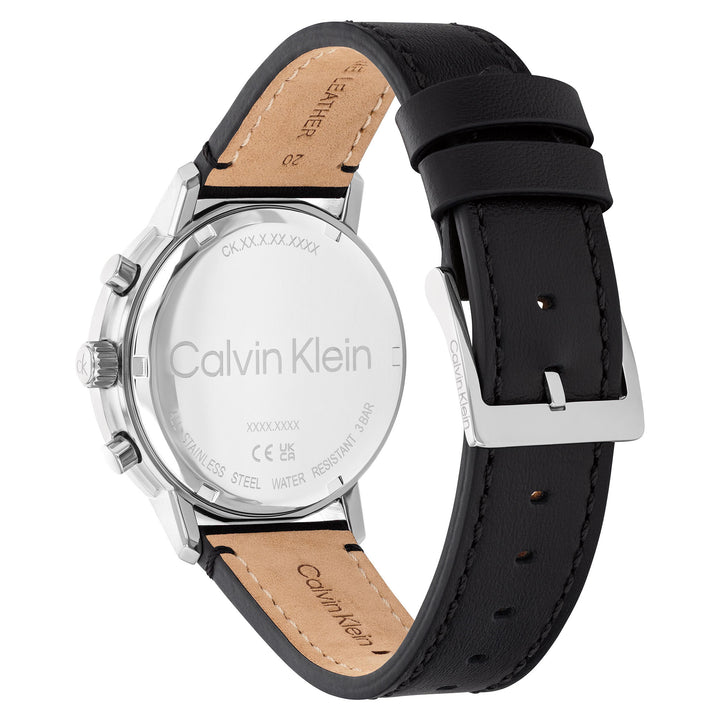 Calvin Klein Black Leather Blue Dial Multi-function Men's Watch - 25200497