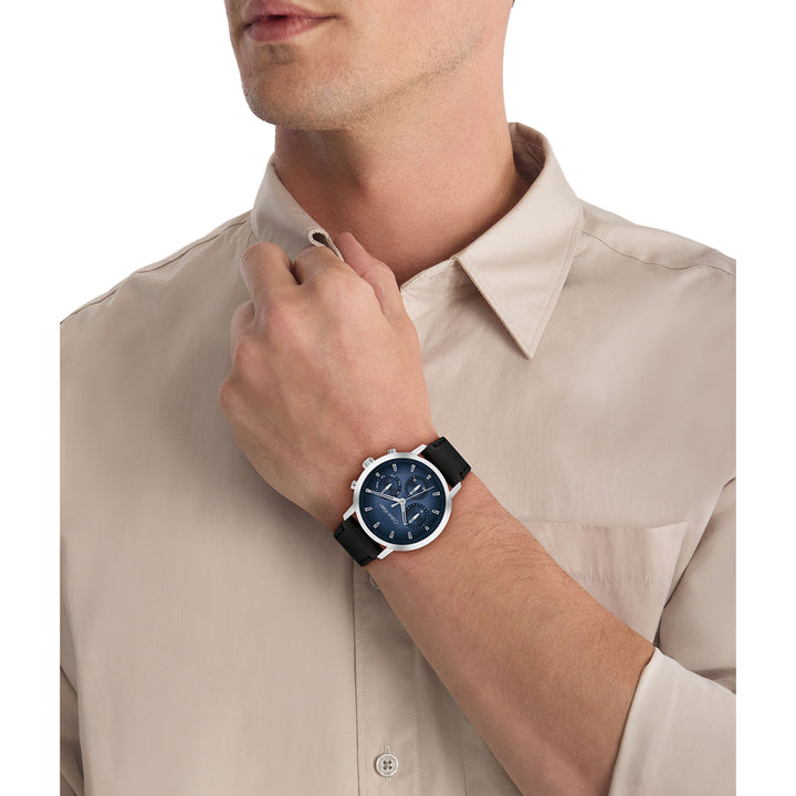 Calvin Klein Black Leather Blue Dial Multi-function Men's Watch - 25200497