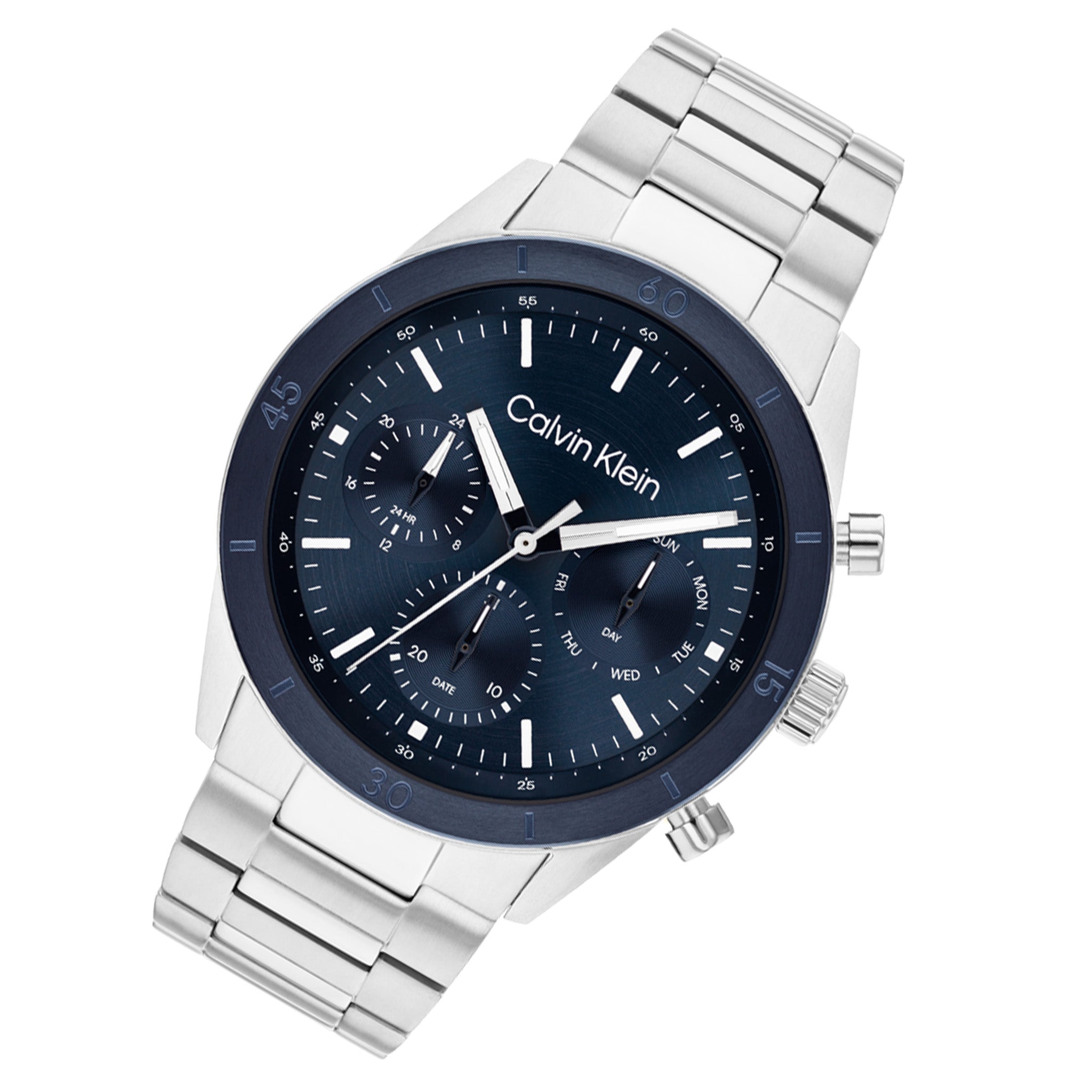 Calvin Klein Silver Steel Blue Dial Multi-function Men's  Watch - 25200556