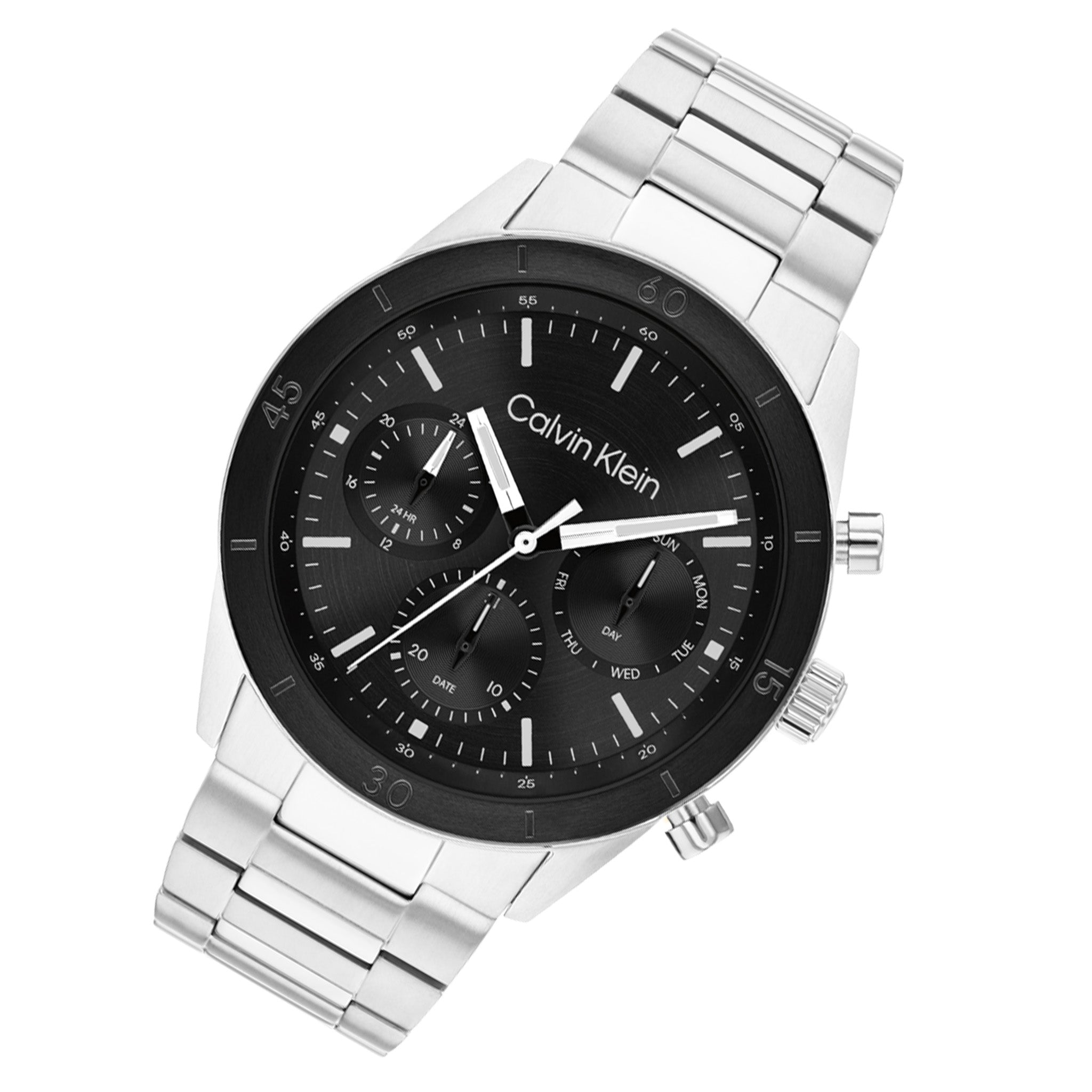 Calvin Klein Silver Steel Black Dial Multi-function Men's Watch - 25200557