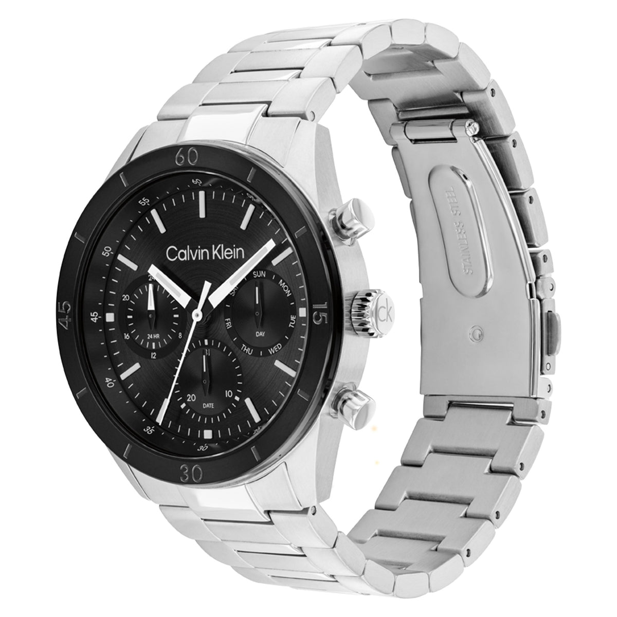 Calvin Klein Silver Steel Black Dial Multi-function Men's Watch - 25200557