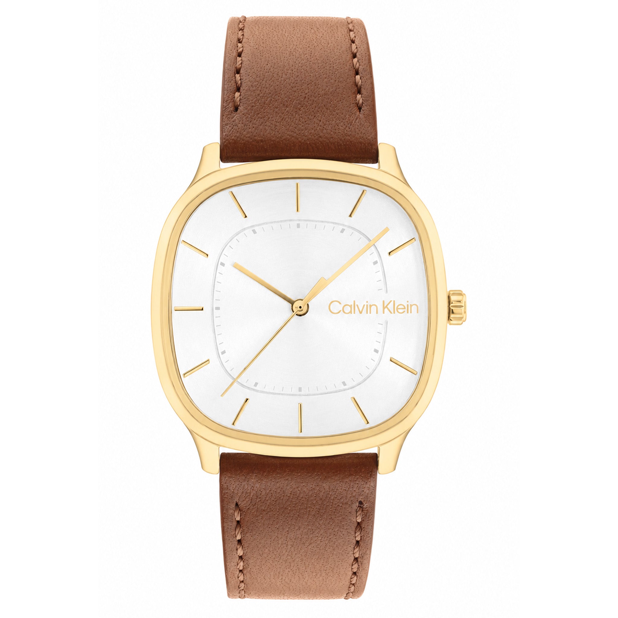 Calvin Klein Tan Leather White Dial Men's Watch - 25200578