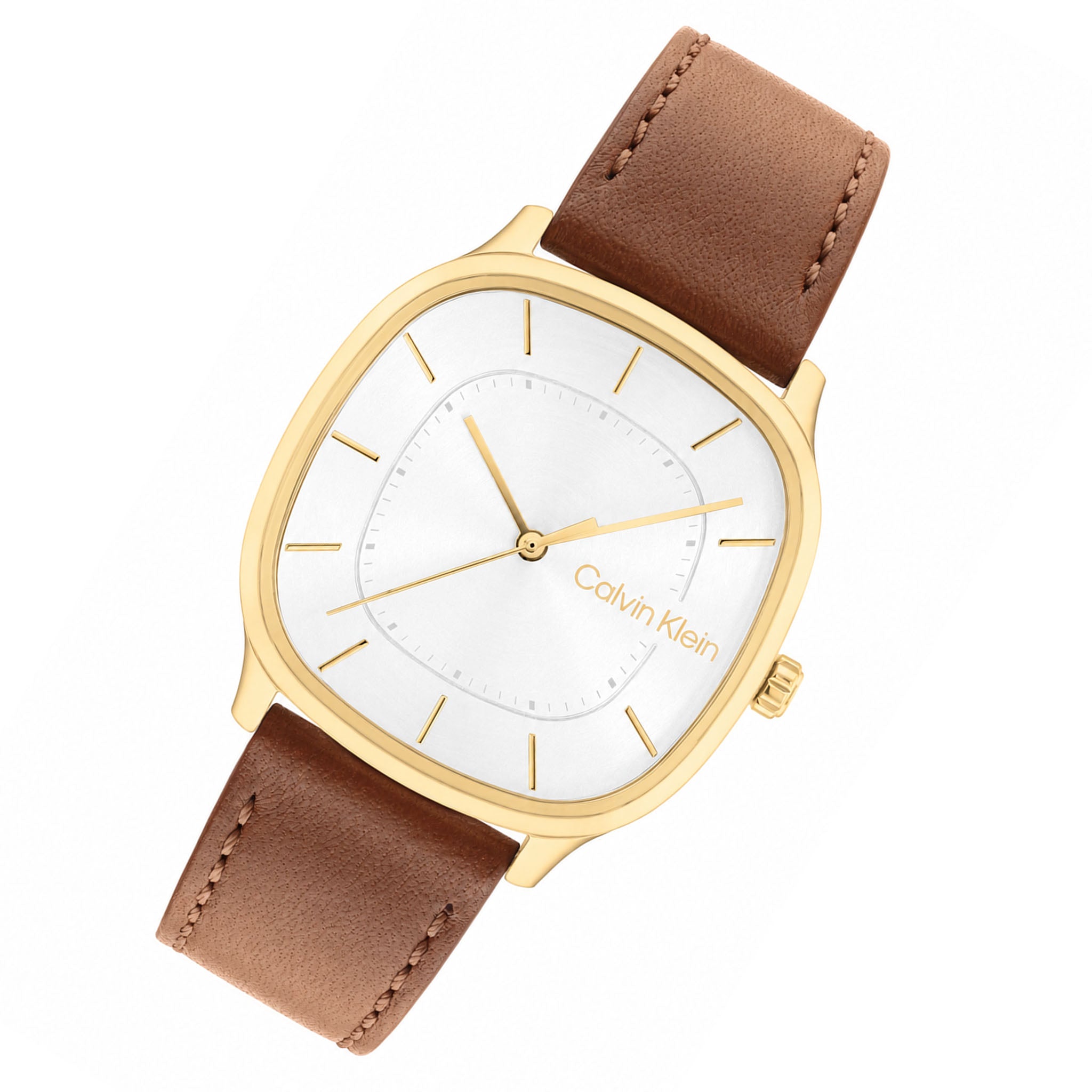 Calvin Klein Tan Leather White Dial Men's Watch - 25200578