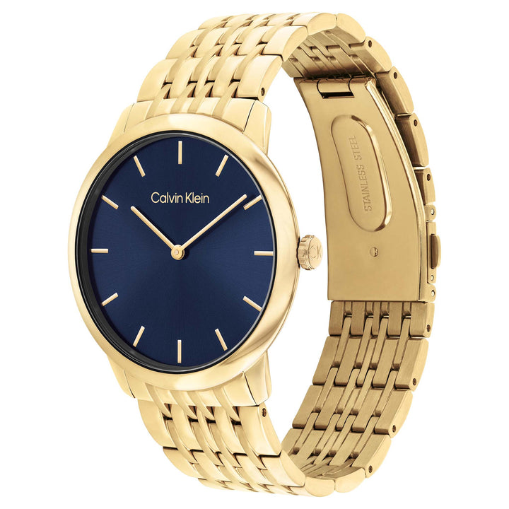 Calvin Klein Gold Steel Blue Dial Unisex Watch - 25300007