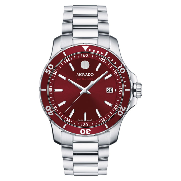 Movado Stainless Steel Red Dial Swiss Men's Watch - 2600178