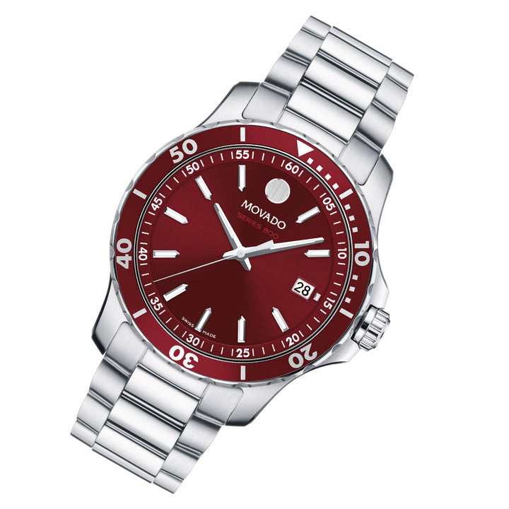 Movado Stainless Steel Red Dial Men's Swiss Made Watch - 2600178