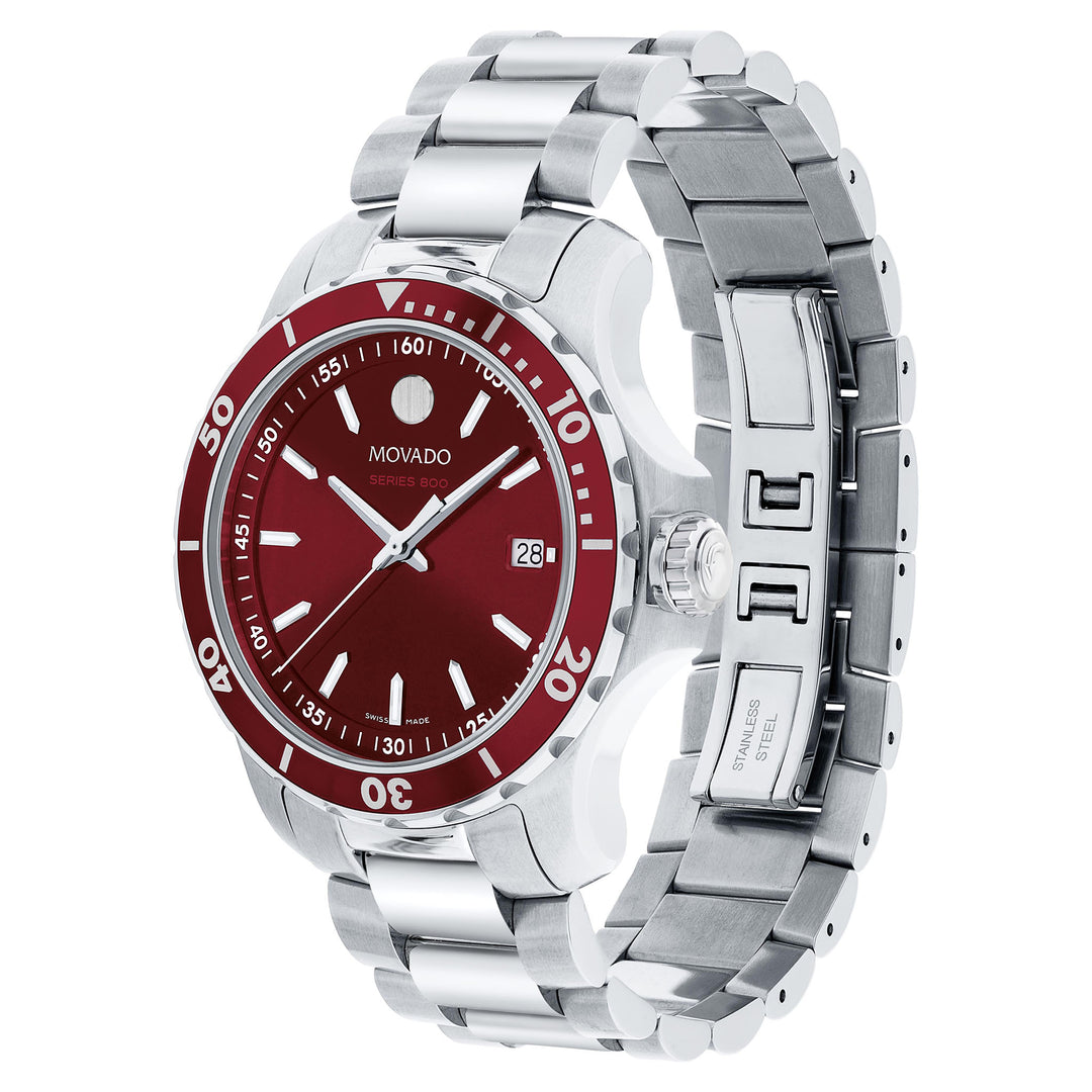 Movado Stainless Steel Red Dial Men's Swiss Made Watch - 2600178