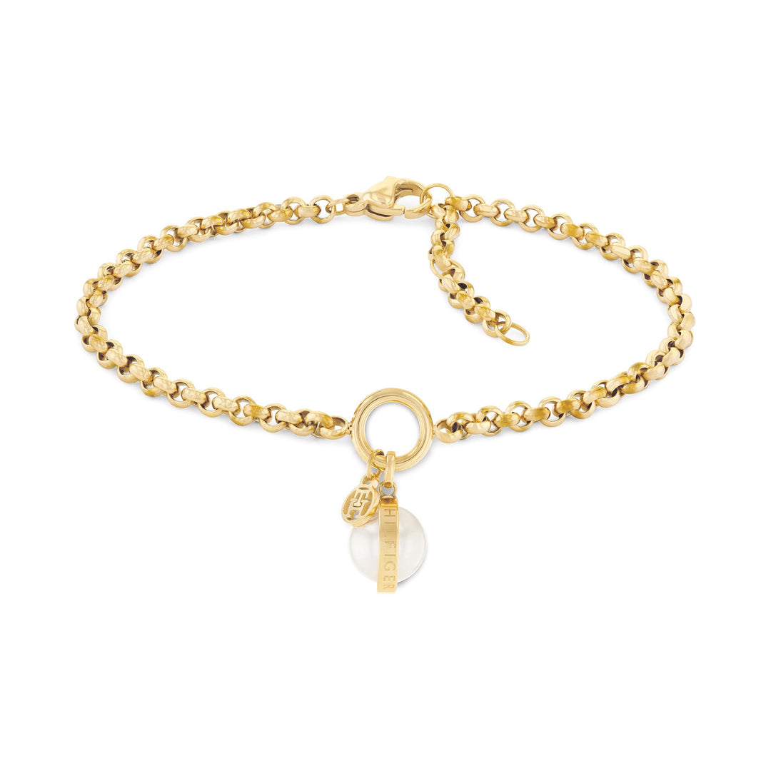 Tommy Hilfiger Jewellery Gold Steel & White Pearls Women's Chain Bracelet - 2780765