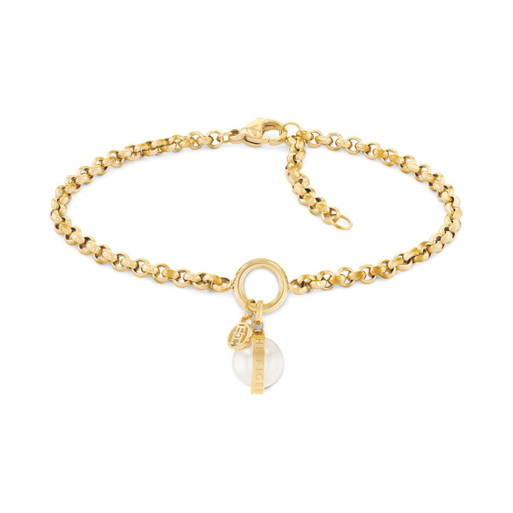 Tommy Hilfiger Jewellery Gold Steel & White Pearl Women's Chain Bracelet - 2780765