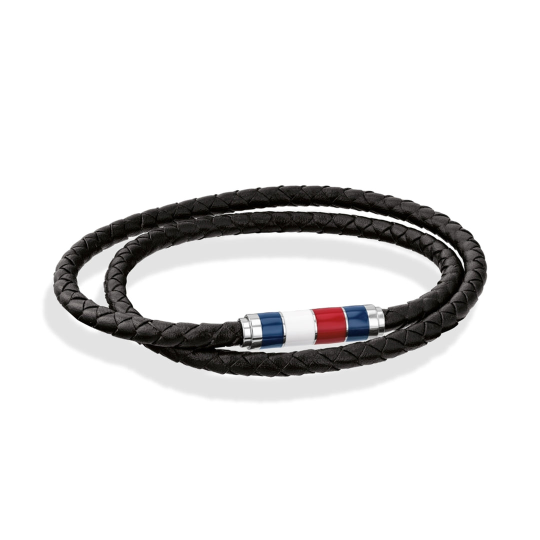 Tommy Hilfiger Jewellery Stainless Steel & Black Leather Men's Rope Bracelet - 2790056