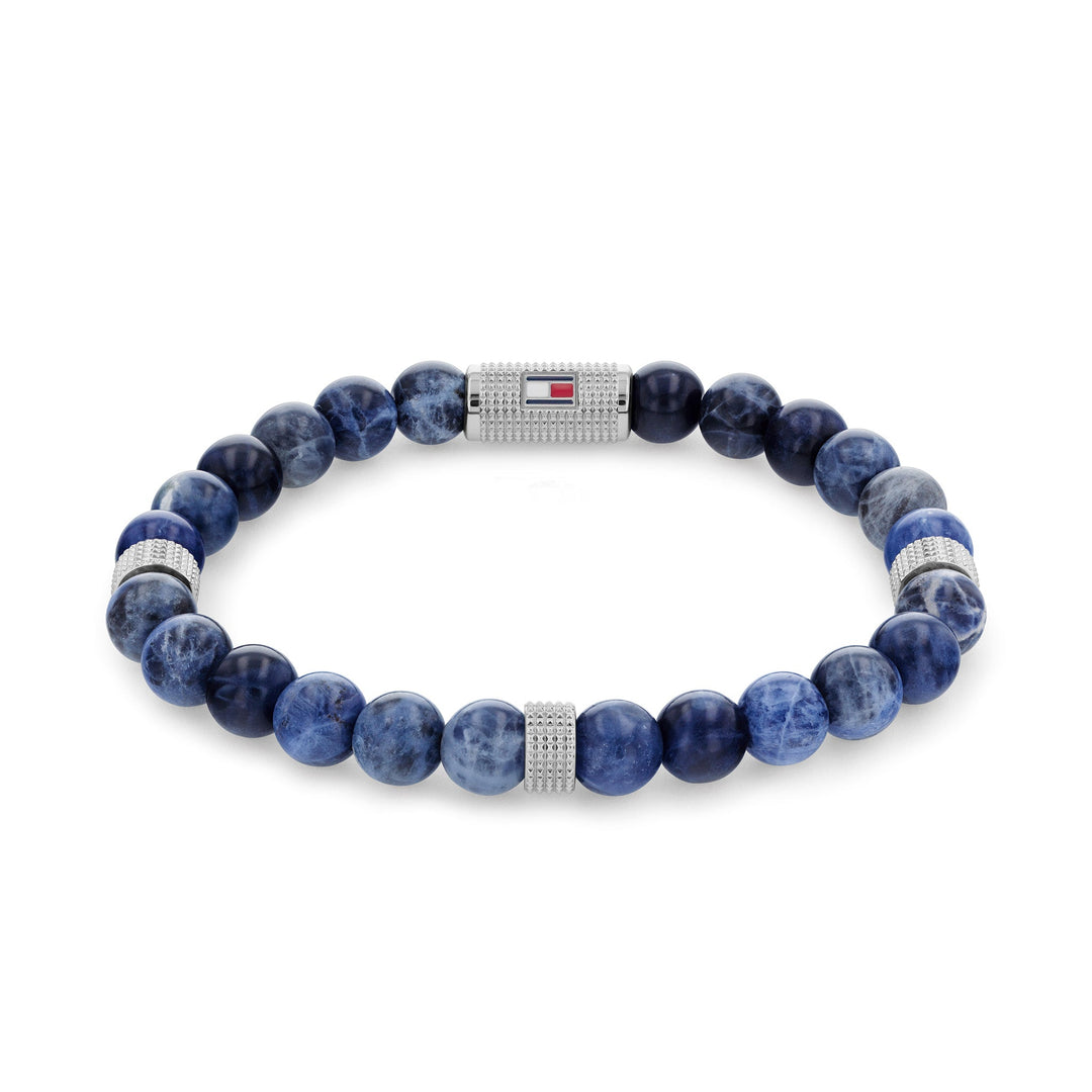 Tommy Hilfiger Jewellery Stainless Steel & Blue Dark Sodalite Bead & Blue Elastic Rop Men's Stone Bracelet - 2790436