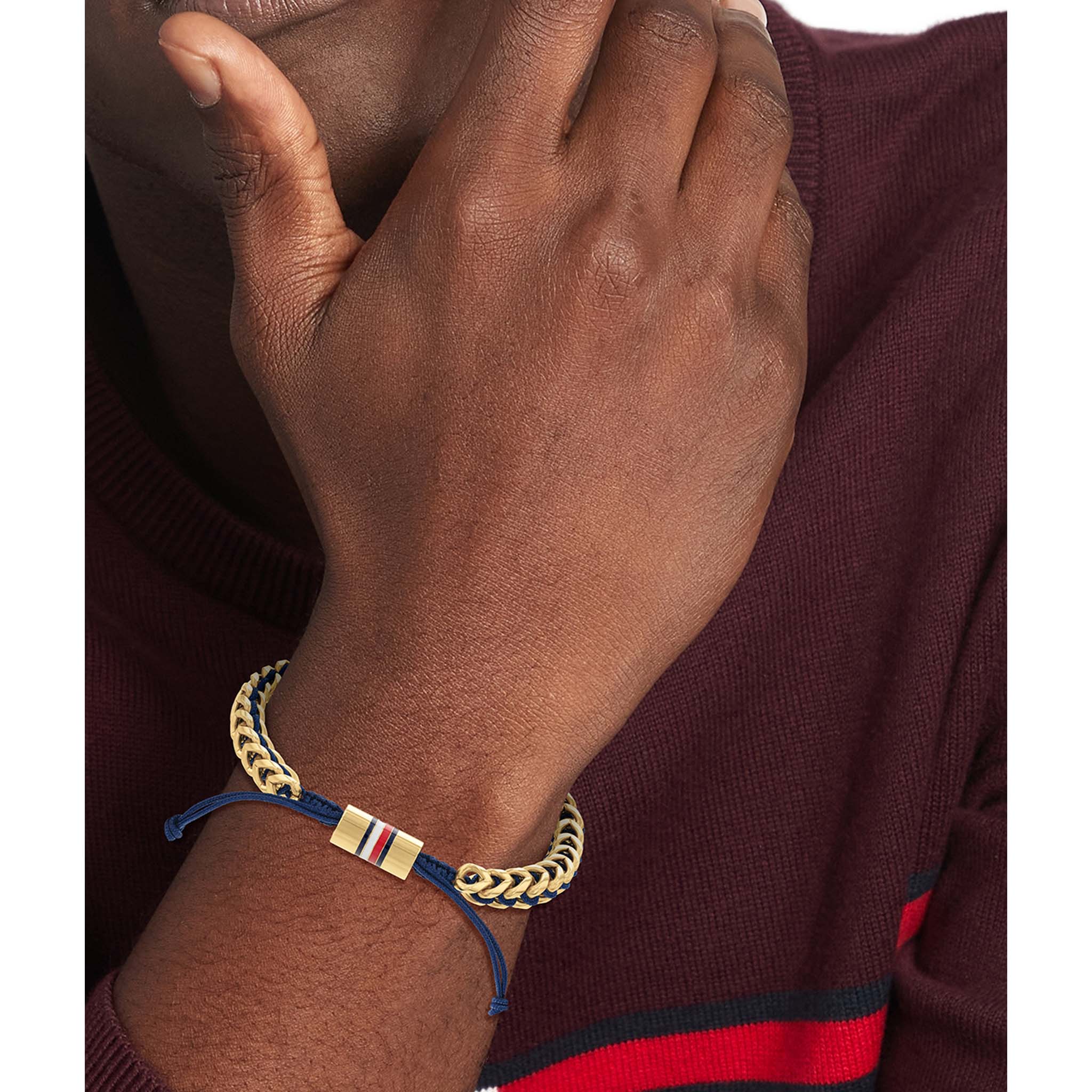 Tommy Hilfiger Jewellery Gold Steel & Navy Nylon Cord Men's Rope Bracelet - 2790512