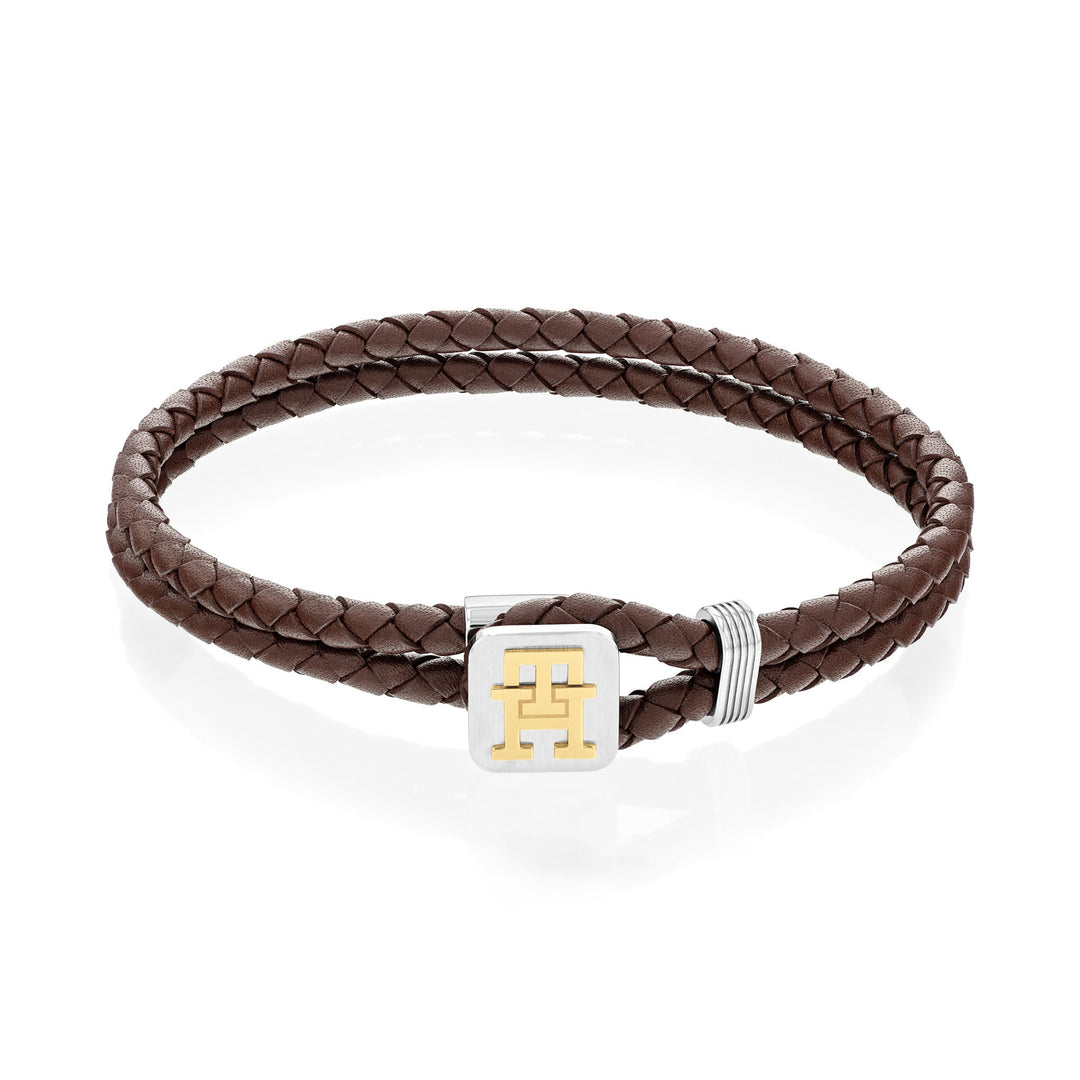 Tommy Hilfiger Jewellery Two-Tone Steel & Brown Leather Men's Bracelet - 2790532