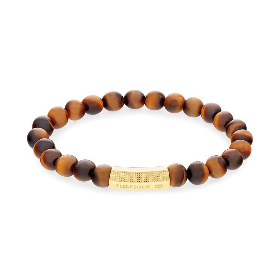 Tommy Hilfiger Jewellery Gold Steel & Yellow Tigers Eyes & Black El Men's Onyx Beads Bracelet - 2790582