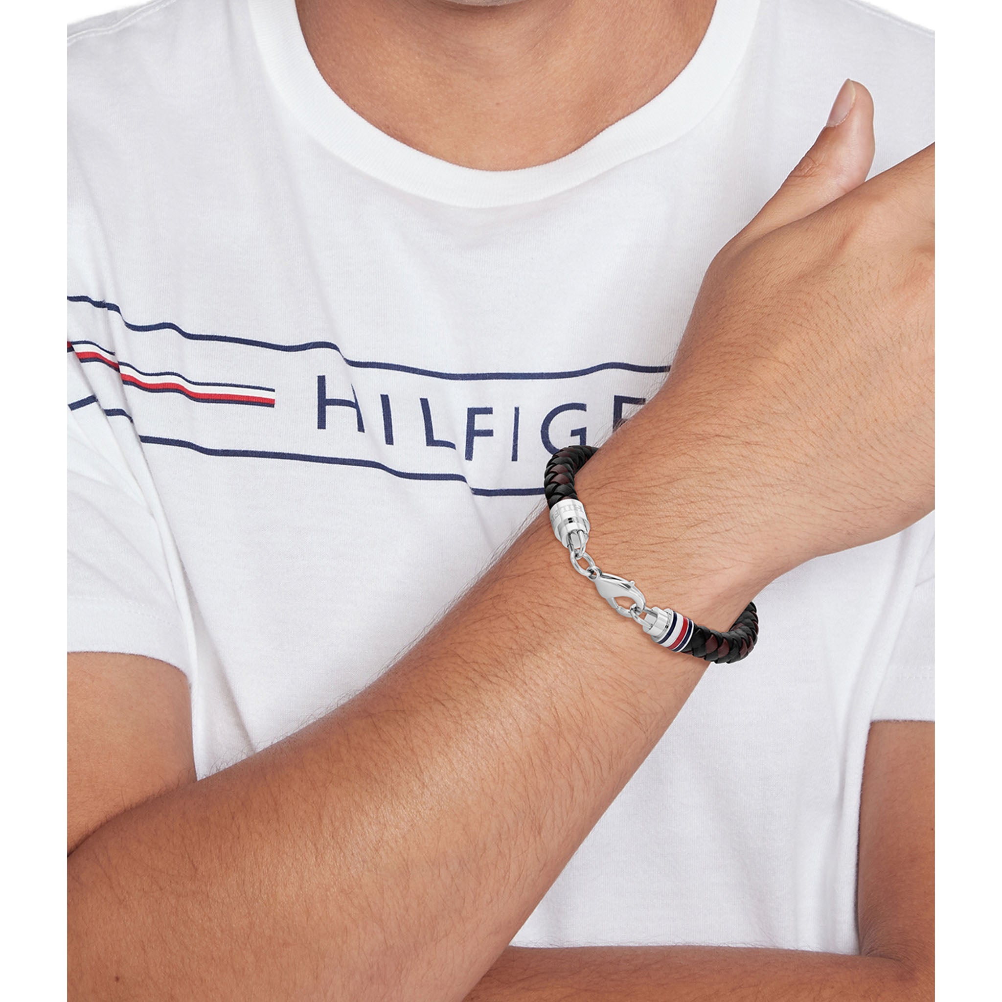 Tommy Hilfiger Jewellery Stainless Steel & Black & Brown Leather Men's Bracelet - 2790632