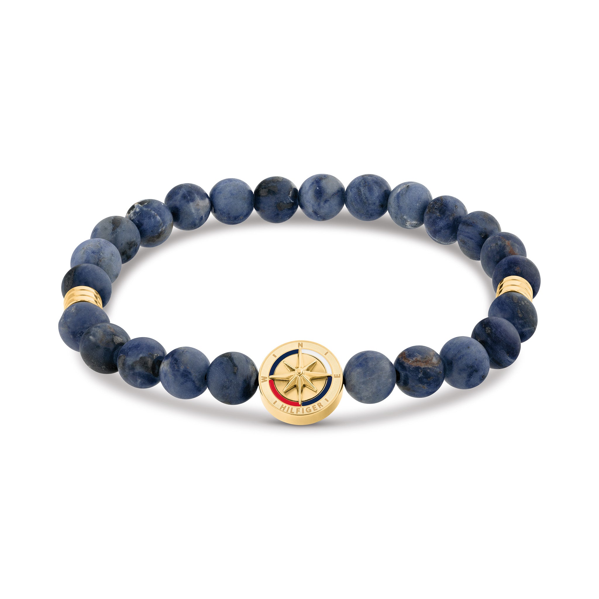 Tommy Hilfiger Jewellery Gold Steel & Blue Sodalite & Black Cord Men's Bead Bracelet - 2790723