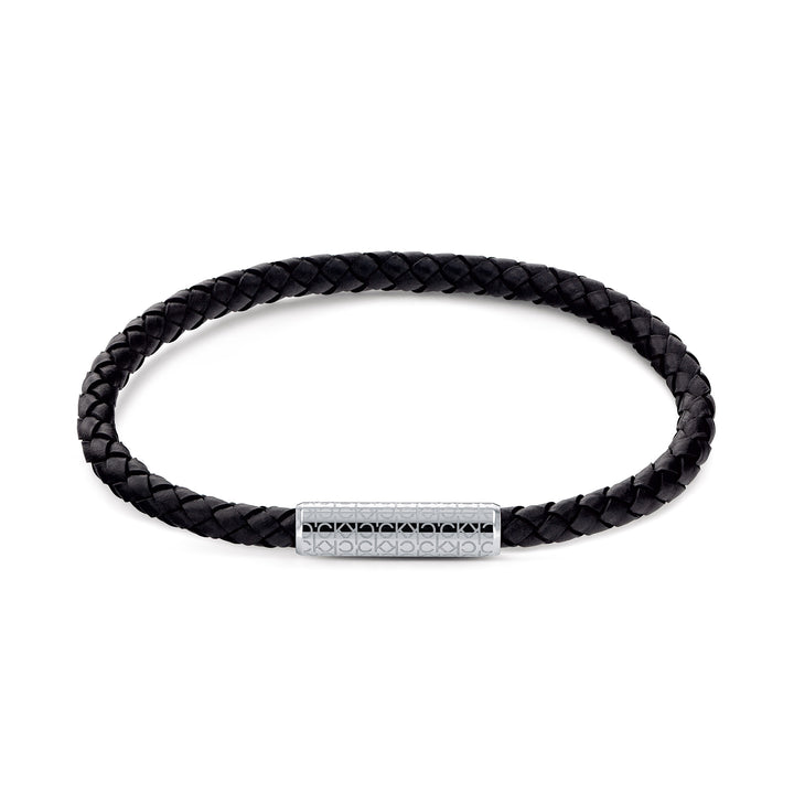 Calvin Klein Jewellery Stainless Steel & Black Leather Men's Bracelet - 35000101