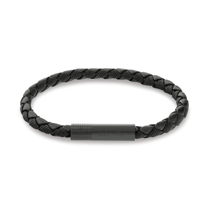 Calvin Klein Jewellery Black Steel & Black Leather & Black Terylene Men's Fabric Leather Bracelet - 35100025