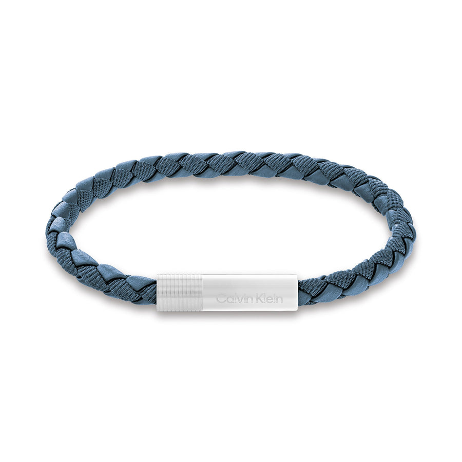 Calvin Klein Jewellery Stainless Steel & Blue Leather & Blue Terylene Men's Fabric Leather Bracelet - 35100026